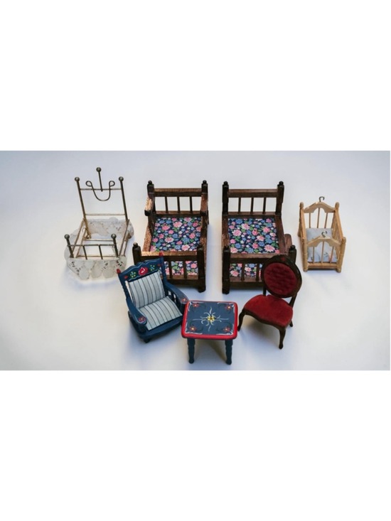 Unbranded Other - Vintage Dollhouse Furniture Lot 7 Pc Wood Metal Beds Crib Chairs Table Miniature